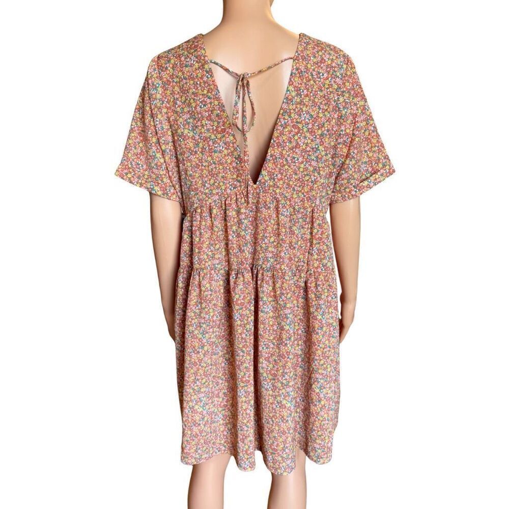 Petal & Pup Babydoll Floral A-Line Mini Dress S/M Orange Ruffle Summer Boho - Picture 5 of 6